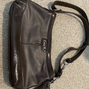 Chocolate brown patent and leather coach bag